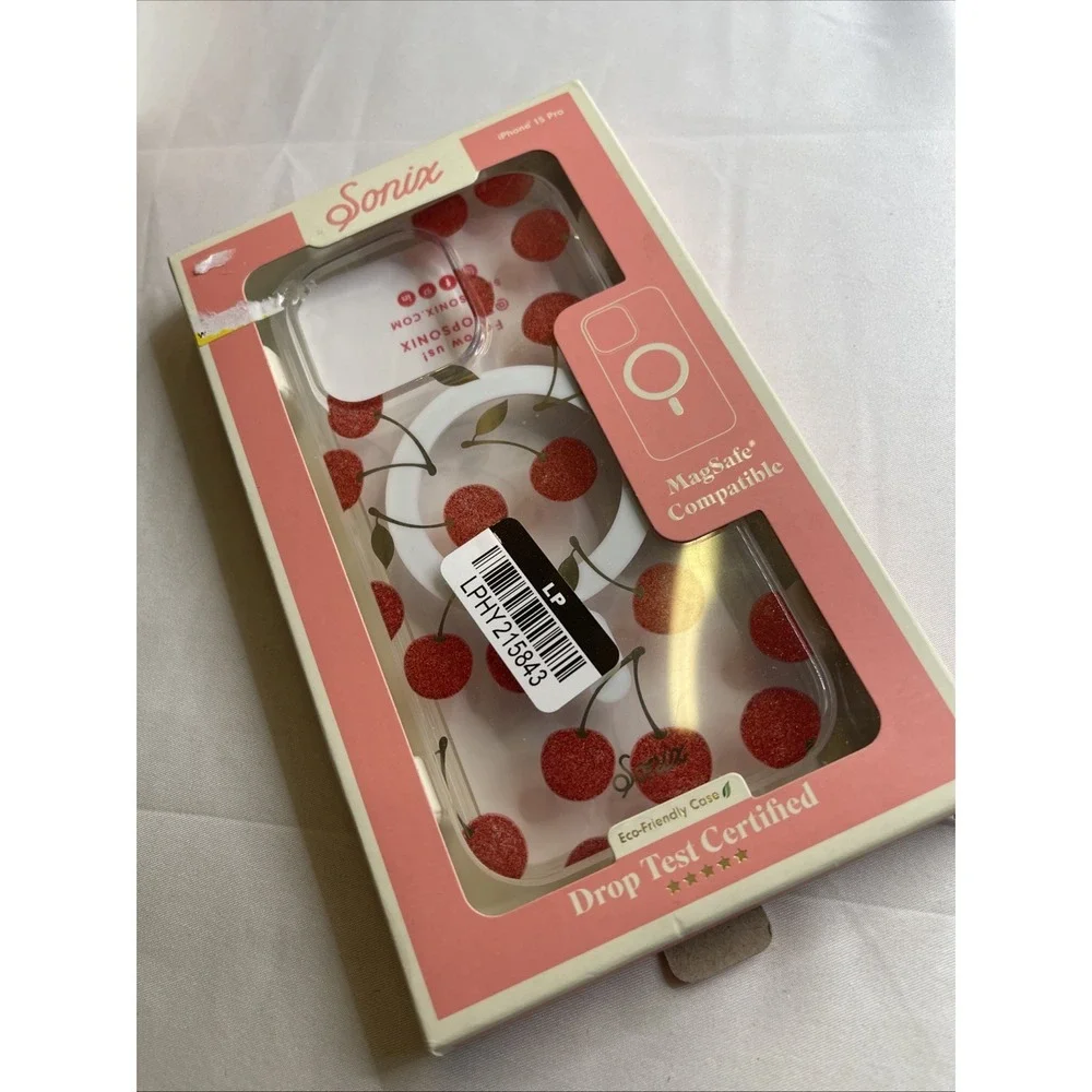 New Nib Sonix Clear Phone Case Red Glitter Cherries Cherry For iPhone 15 Pro